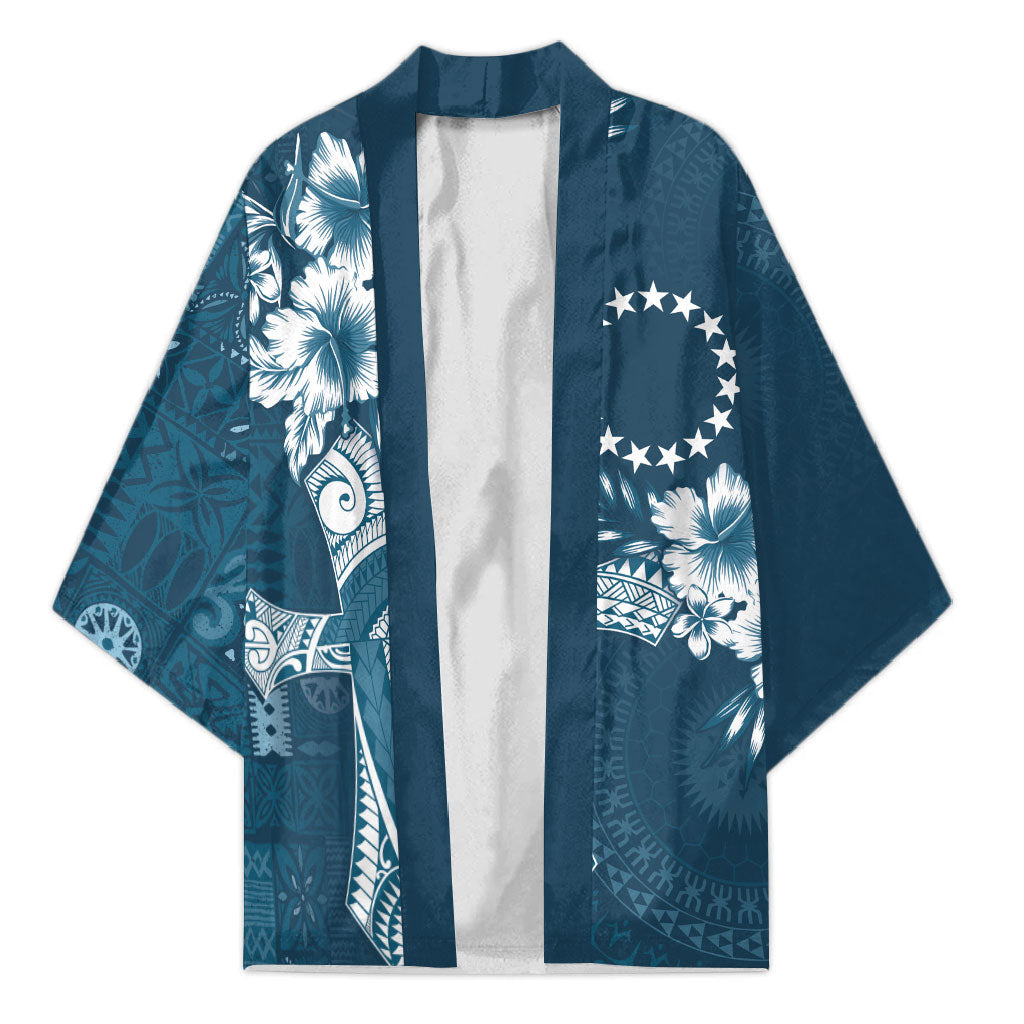 Kia Orana Cook Islands Tapa Floral With Cross Kimono Navy Blue LT7 Unisex Navy Blue - Polynesian Pride