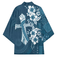 Kia Orana Cook Islands Tapa Floral With Cross Kimono Navy Blue LT7 - Polynesian Pride