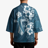 Kia Orana Cook Islands Tapa Floral With Cross Kimono Navy Blue LT7 - Polynesian Pride
