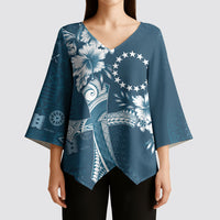 Kia Orana Cook Islands Tapa Floral With Cross Kimono Sleeve Blouse Navy Blue LT7 - Polynesian Pride