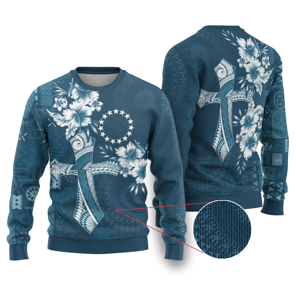 Kia Orana Cook Islands Tapa Floral With Cross Ugly Christmas Sweater Navy Blue