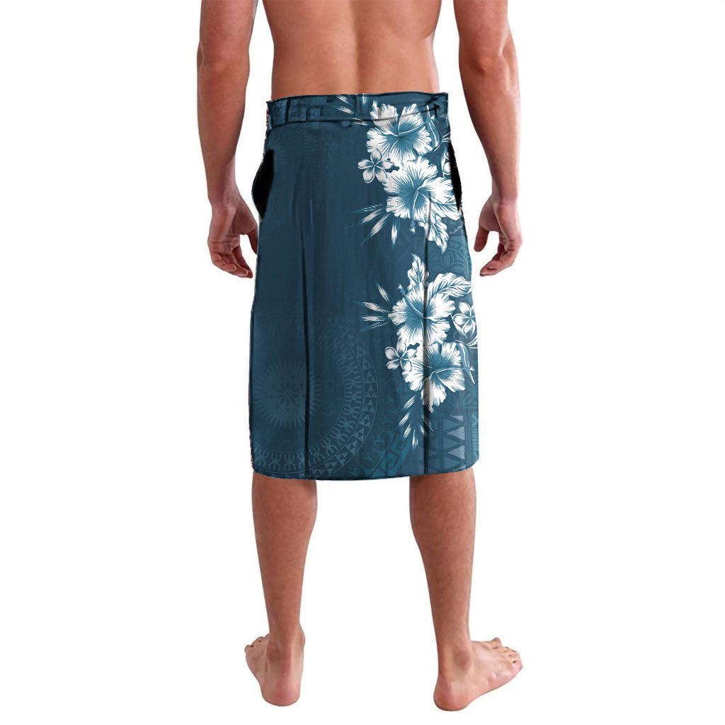 Kia Orana Cook Islands Tapa Floral With Cross Lavalava Navy Blue LT7 - Polynesian Pride