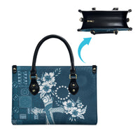 Kia Orana Cook Islands Tapa Floral With Cross Leather Bag Navy Blue LT7 - Polynesian Pride