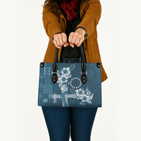 Kia Orana Cook Islands Tapa Floral With Cross Leather Bag Navy Blue LT7 - Polynesian Pride