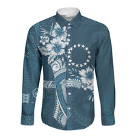 Kia Orana Cook Islands Tapa Floral With Cross Long Sleeve Button Shirt Navy Blue LT7 Unisex Navy Blue - Polynesian Pride