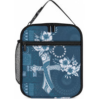 Kia Orana Cook Islands Tapa Floral With Cross Lunch Bag Navy Blue LT7 10.2 × 8.3 × 4.3 inch Navy Blue - Polynesian Pride