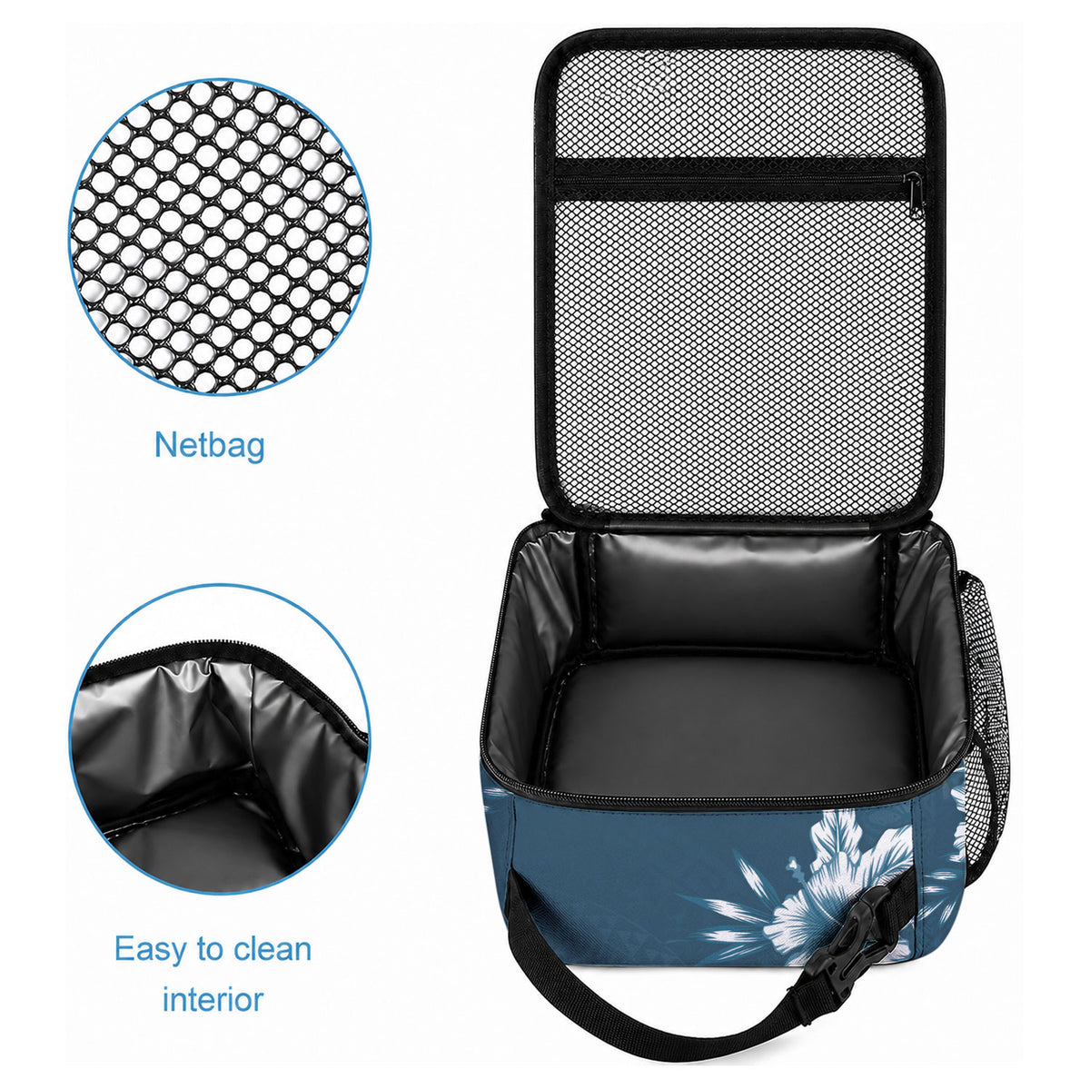 Kia Orana Cook Islands Tapa Floral With Cross Lunch Bag Navy Blue LT7 - Polynesian Pride