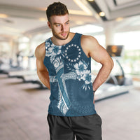 Kia Orana Cook Islands Tapa Floral With Cross Men Tank Top Navy Blue LT7 Navy Blue - Polynesian Pride