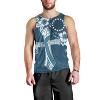 Kia Orana Cook Islands Tapa Floral With Cross Men Tank Top Navy Blue LT7 - Polynesian Pride