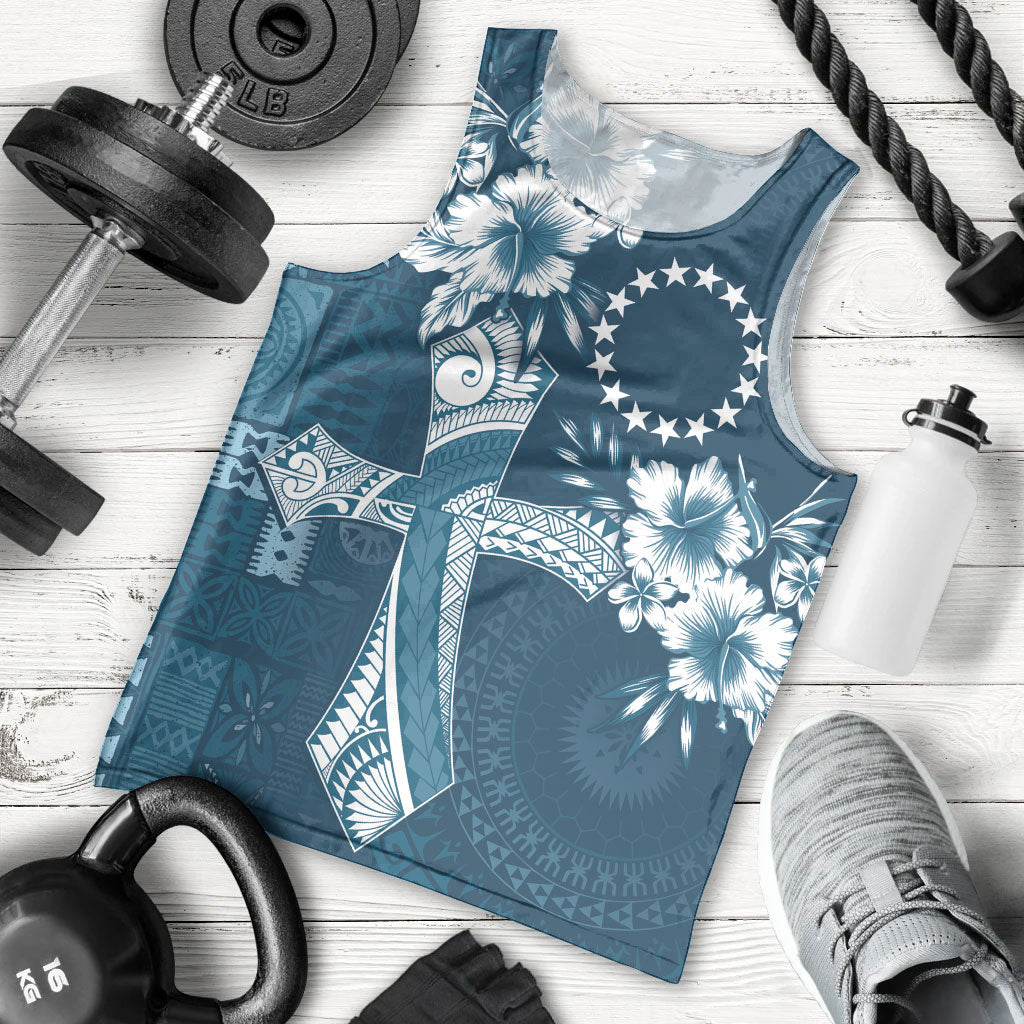 Kia Orana Cook Islands Tapa Floral With Cross Men Tank Top Navy Blue LT7 - Polynesian Pride