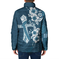 Kia Orana Cook Islands Tapa Floral With Cross Padded Jacket Navy Blue LT7 - Polynesian Pride