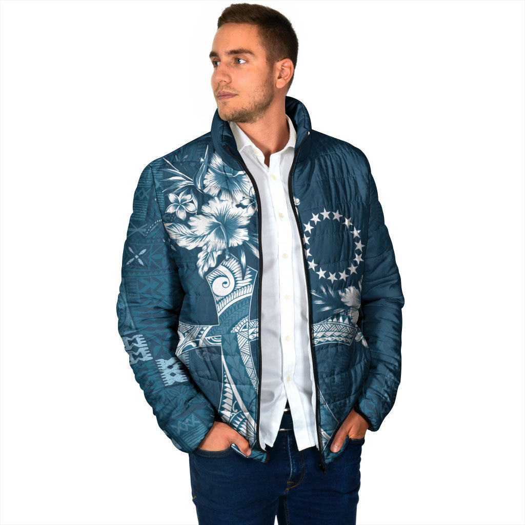Kia Orana Cook Islands Tapa Floral With Cross Padded Jacket Navy Blue LT7 - Polynesian Pride