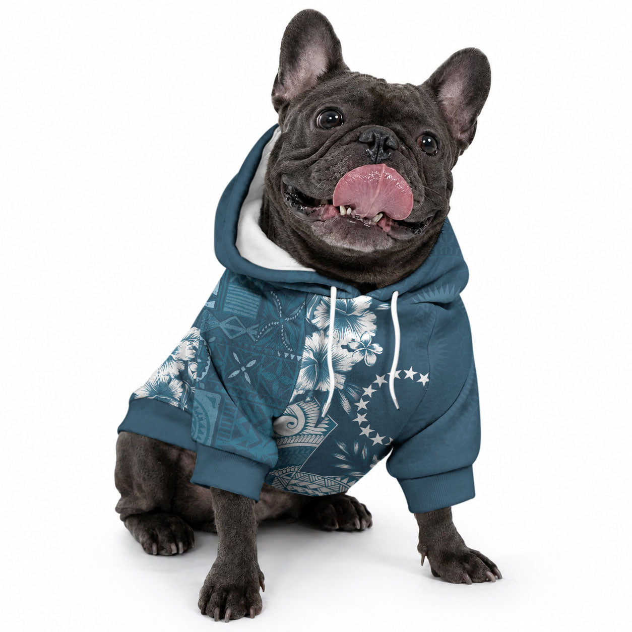 Kia Orana Cook Islands Tapa Floral With Cross Pet Hoodie Navy Blue LT7 - Polynesian Pride
