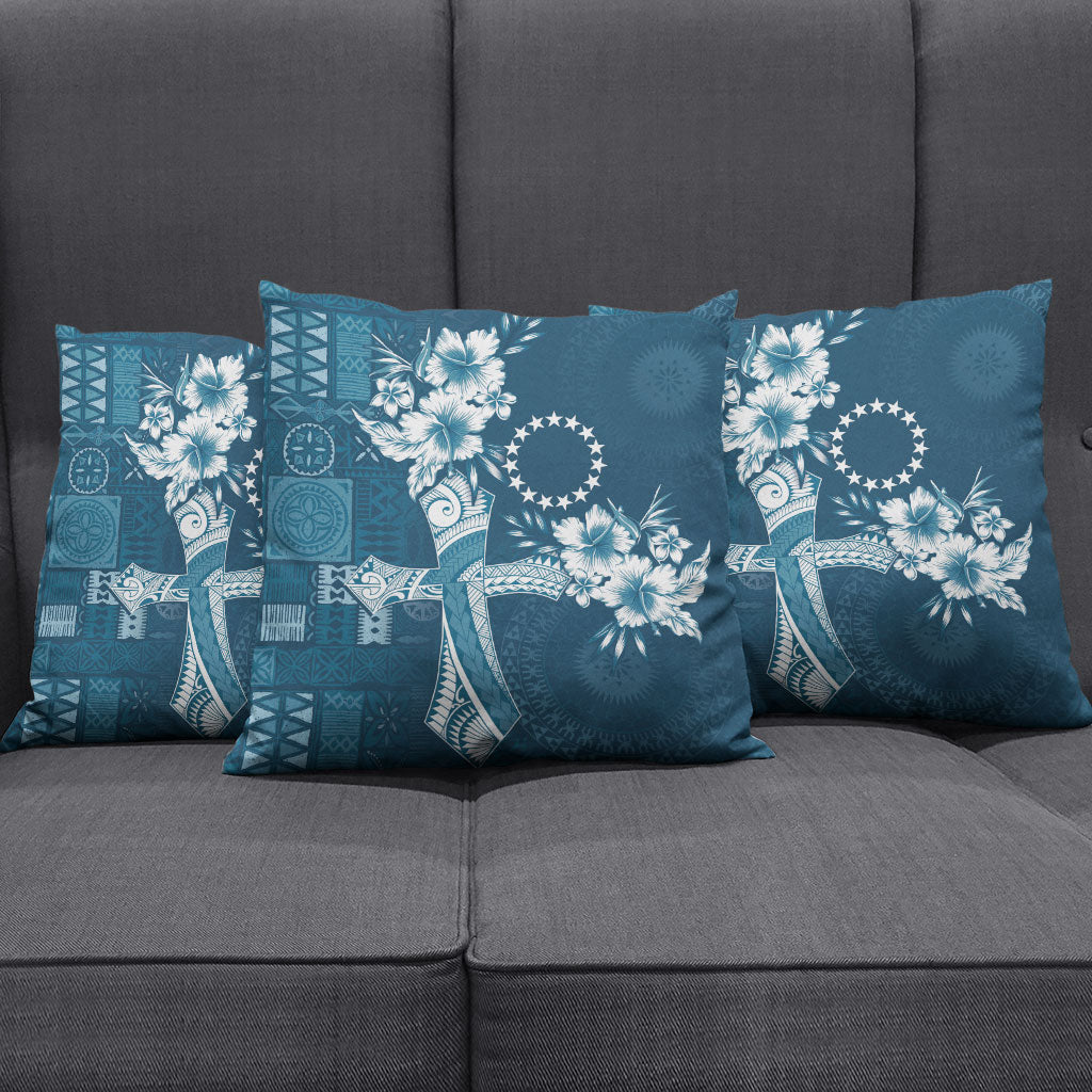 Kia Orana Cook Islands Tapa Floral With Cross Pillow Cover Navy Blue LT7 - Polynesian Pride