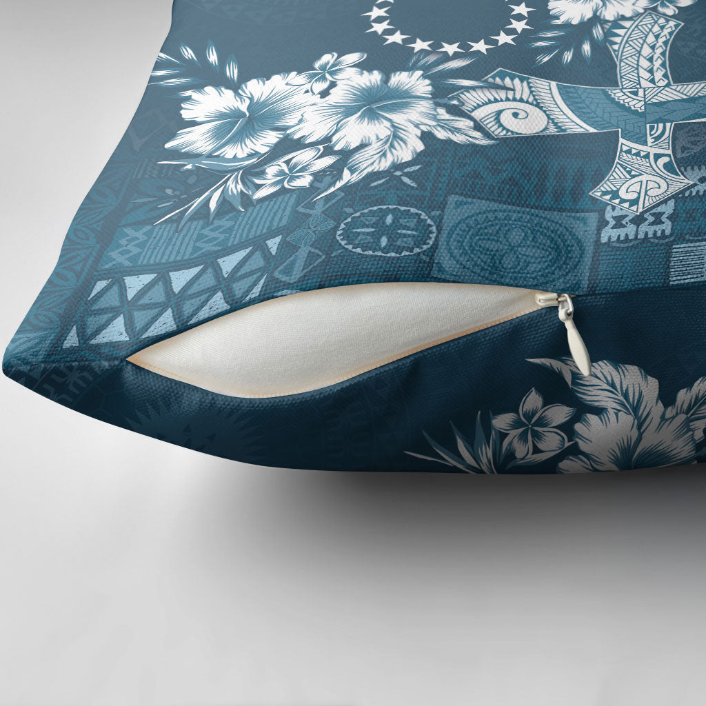 Kia Orana Cook Islands Tapa Floral With Cross Pillow Cover Navy Blue LT7 - Polynesian Pride