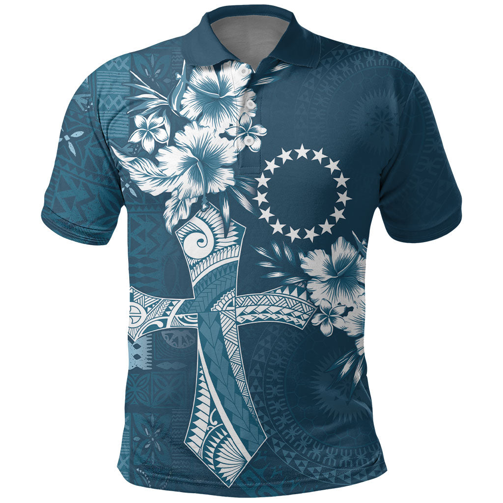 Kia Orana Cook Islands Tapa Floral With Cross Polo Shirt Navy Blue LT7 Navy Blue - Polynesian Pride