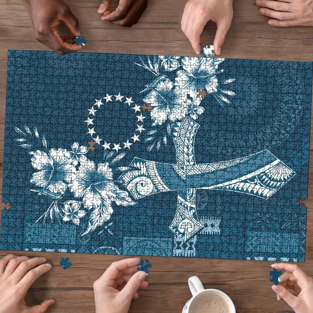 Kia Orana Cook Islands Tapa Floral With Cross Puzzle Navy Blue LT7 - Polynesian Pride