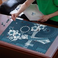 Kia Orana Cook Islands Tapa Floral With Cross Puzzle Navy Blue LT7 - Polynesian Pride