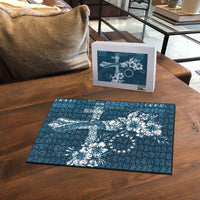 Kia Orana Cook Islands Tapa Floral With Cross Puzzle Navy Blue LT7 - Polynesian Pride