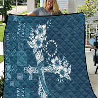 Kia Orana Cook Islands Tapa Floral With Cross Quilt Navy Blue LT7 Navy Blue - Polynesian Pride