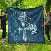 Kia Orana Cook Islands Tapa Floral With Cross Quilt Navy Blue LT7 - Polynesian Pride