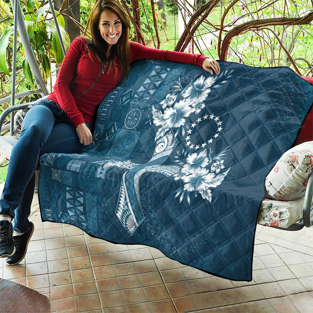 Kia Orana Cook Islands Tapa Floral With Cross Quilt Navy Blue LT7 - Polynesian Pride