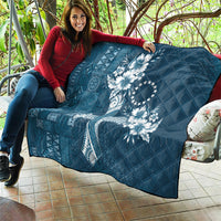 Kia Orana Cook Islands Tapa Floral With Cross Quilt Navy Blue LT7 - Polynesian Pride