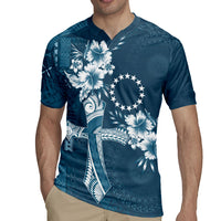 Kia Orana Cook Islands Tapa Floral With Cross Rugby Jersey Navy Blue LT7 - Polynesian Pride