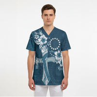 Kia Orana Cook Islands Tapa Floral With Cross Scrub Top Navy Blue LT7 - Polynesian Pride