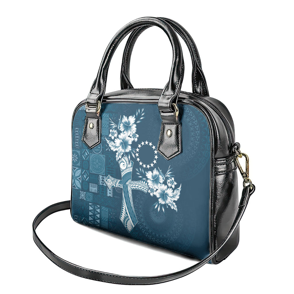 Kia Orana Cook Islands Tapa Floral With Cross Shoulder Handbag Navy Blue LT7 - Polynesian Pride