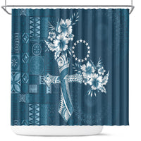 Kia Orana Cook Islands Tapa Floral With Cross Shower Curtain Navy Blue LT7 Navy Blue - Polynesian Pride