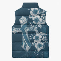 Kia Orana Cook Islands Tapa Floral With Cross Sleeveless Puffer Jacket Navy Blue LT7 - Polynesian Pride