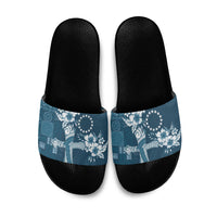 Kia Orana Cook Islands Tapa Floral With Cross Slide Sandals Navy Blue LT7 Navy Blue - Polynesian Pride