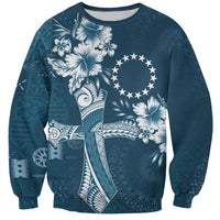 Kia Orana Cook Islands Tapa Floral With Cross Sweatshirt Navy Blue LT7 Unisex Navy Blue - Polynesian Pride