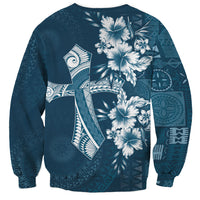 Kia Orana Cook Islands Tapa Floral With Cross Sweatshirt Navy Blue LT7 - Polynesian Pride