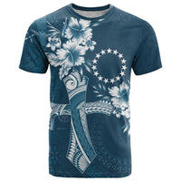 Kia Orana Cook Islands Tapa Floral With Cross T Shirt Navy Blue LT7 Navy Blue - Polynesian Pride
