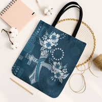 Kia Orana Cook Islands Tapa Floral With Cross Tote Bag Navy Blue LT7 Black Strap One Size Navy Blue - Polynesian Pride