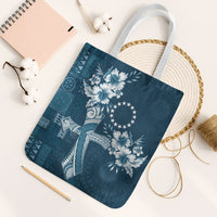 Kia Orana Cook Islands Tapa Floral With Cross Tote Bag Navy Blue LT7 White Strap One Size Navy Blue - Polynesian Pride