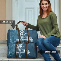 Kia Orana Cook Islands Tapa Floral With Cross Travel Bag Navy Blue LT7 - Polynesian Pride