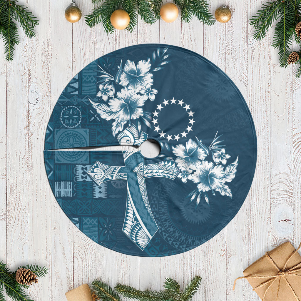 Kia Orana Cook Islands Tapa Floral With Cross Tree Skirt Navy Blue LT7 Casual Navy Blue - Polynesian Pride