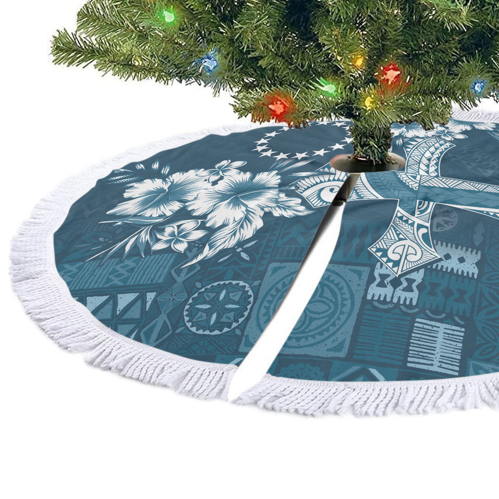 Kia Orana Cook Islands Tapa Floral With Cross Tree Skirt Navy Blue LT7 - Polynesian Pride