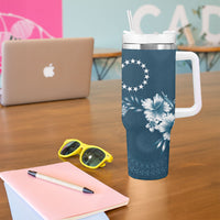 Kia Orana Cook Islands Tapa Floral With Cross Tumbler With Handle Navy Blue LT7 - Polynesian Pride