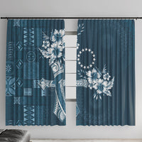 Kia Orana Cook Islands Tapa Floral With Cross Window Curtain Navy Blue LT7 With Hooks Navy Blue - Polynesian Pride