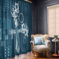 Kia Orana Cook Islands Tapa Floral With Cross Window Curtain Navy Blue LT7 - Polynesian Pride