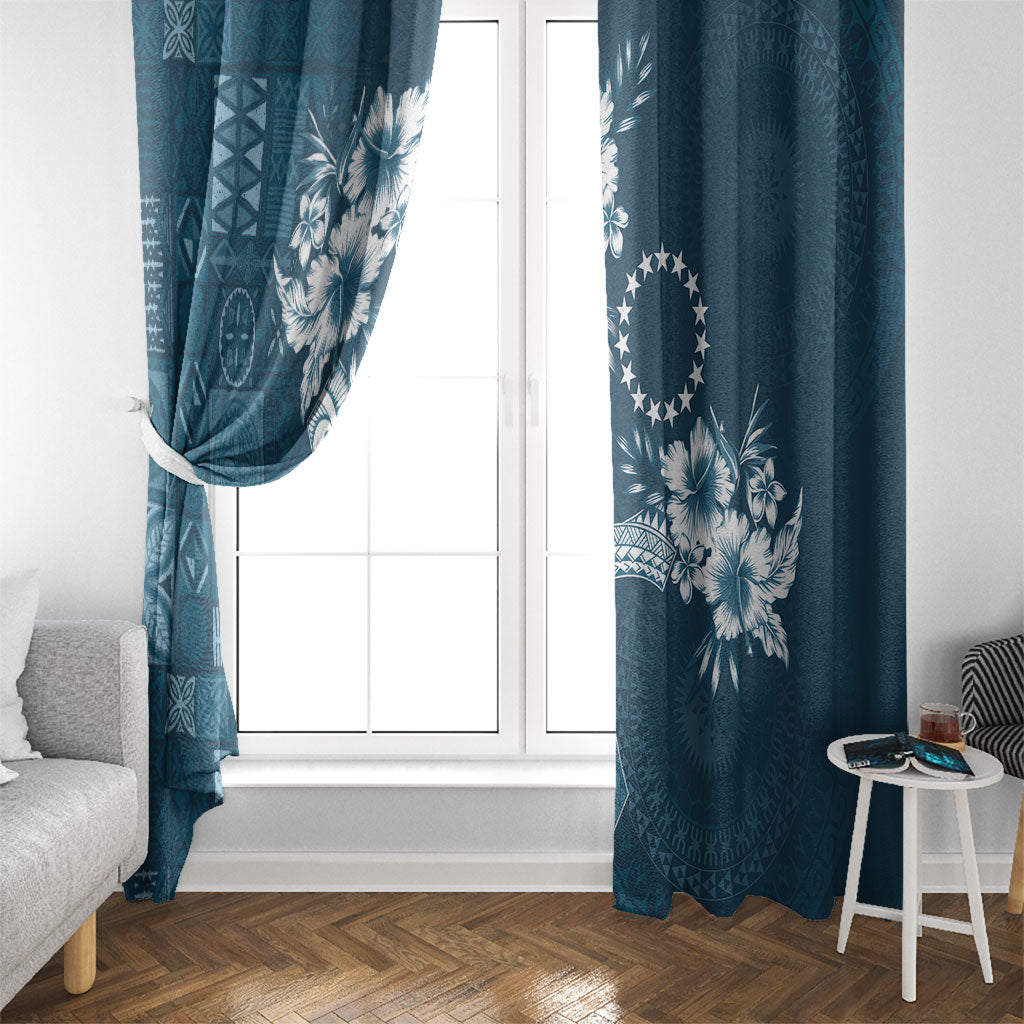 Kia Orana Cook Islands Tapa Floral With Cross Window Curtain Navy Blue LT7 - Polynesian Pride