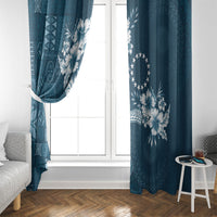 Kia Orana Cook Islands Tapa Floral With Cross Window Curtain Navy Blue LT7 - Polynesian Pride