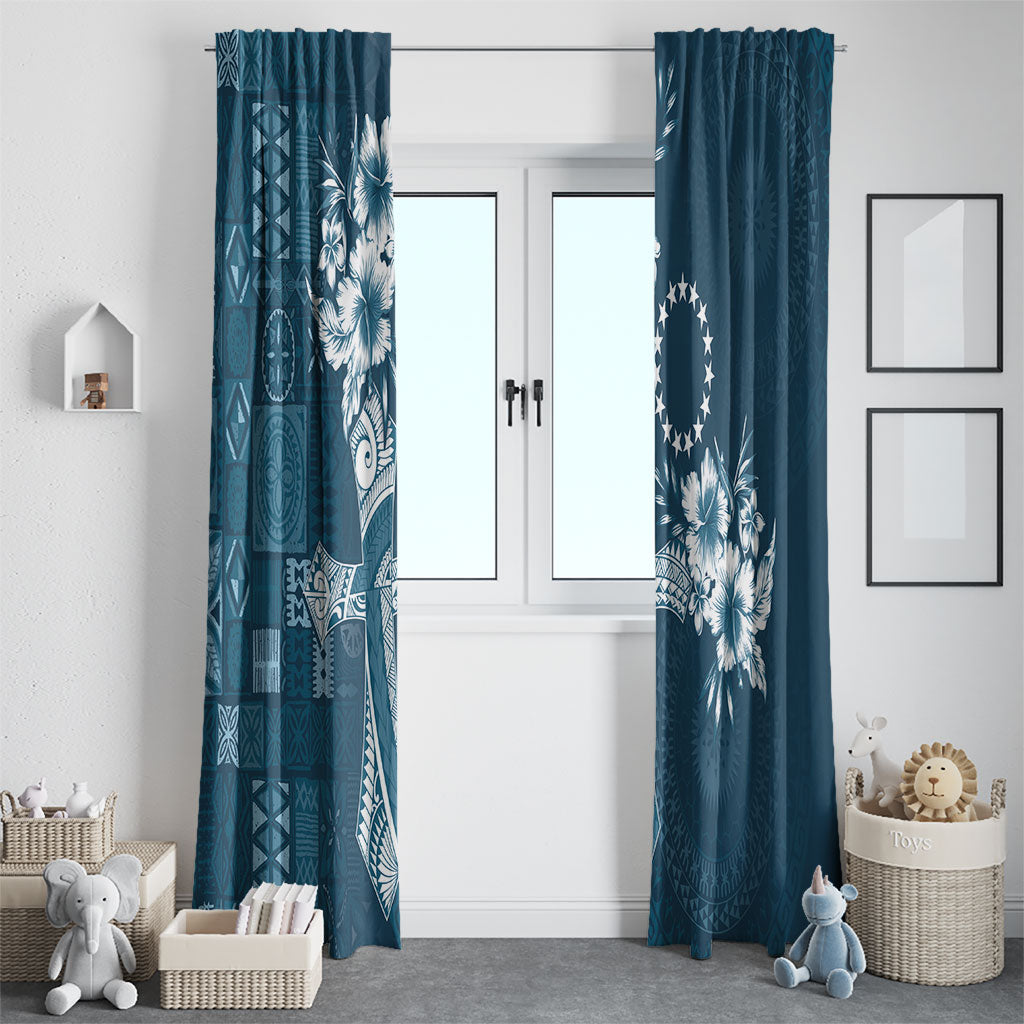 Kia Orana Cook Islands Tapa Floral With Cross Window Curtain Navy Blue LT7 - Polynesian Pride