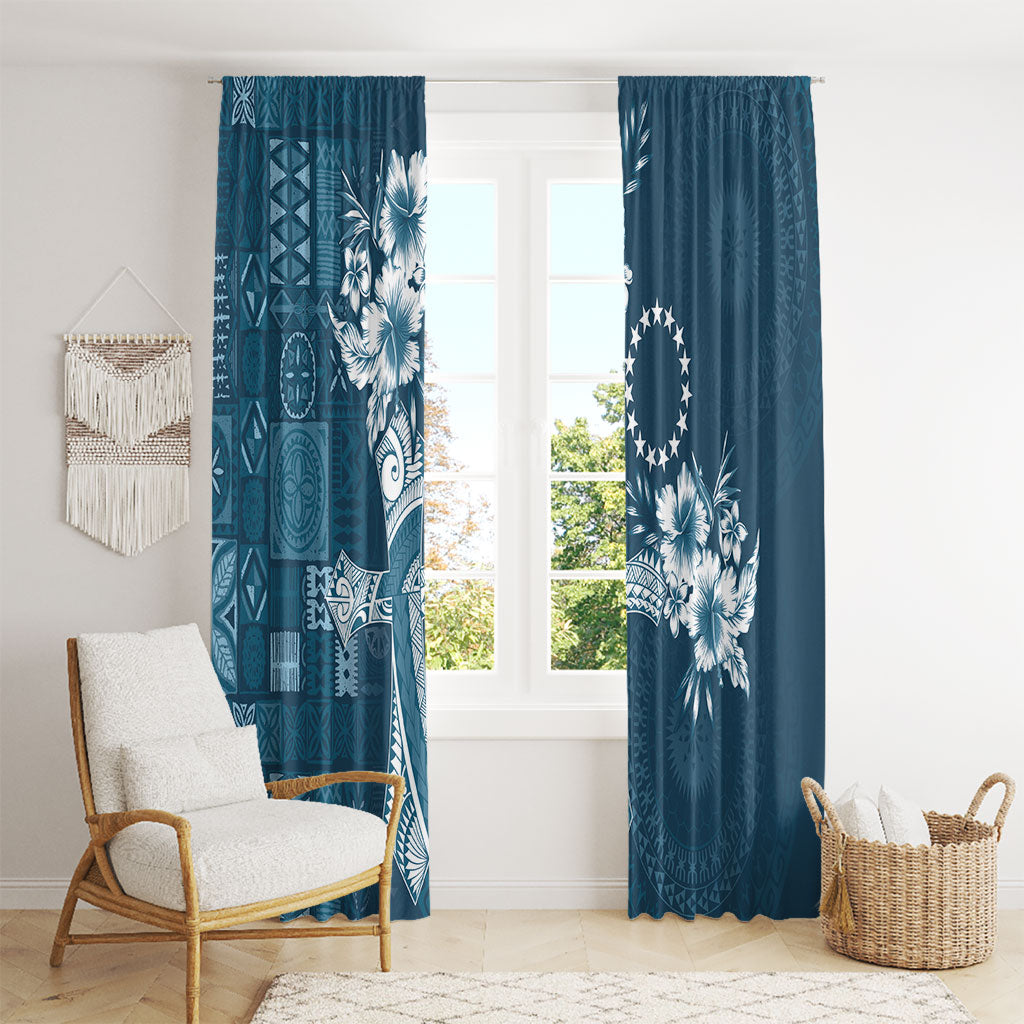 Kia Orana Cook Islands Tapa Floral With Cross Window Curtain Navy Blue LT7 - Polynesian Pride