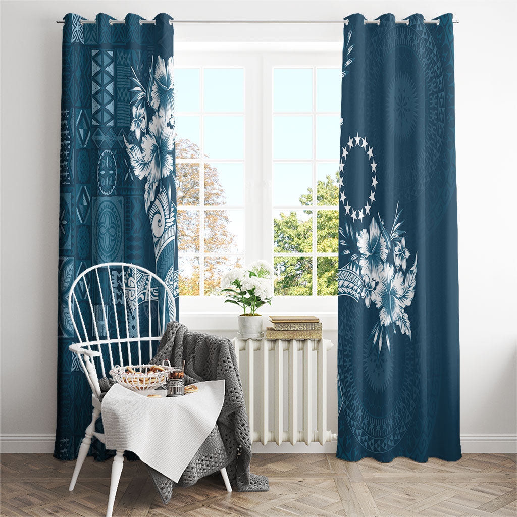 Kia Orana Cook Islands Tapa Floral With Cross Window Curtain Navy Blue LT7 - Polynesian Pride