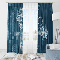 Kia Orana Cook Islands Tapa Floral With Cross Window Curtain Navy Blue LT7 - Polynesian Pride